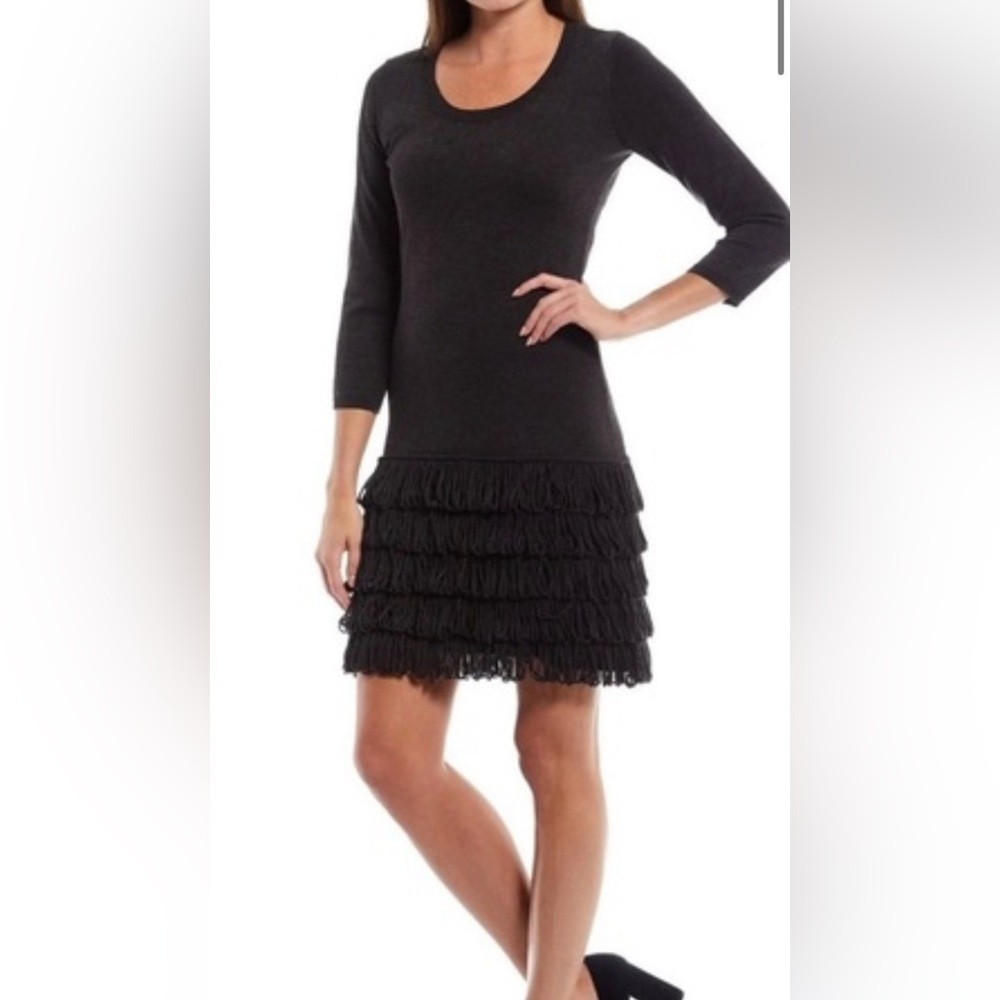 Womens Calvin Klein Lightweight Gray Sweater Dress with fringe size: L